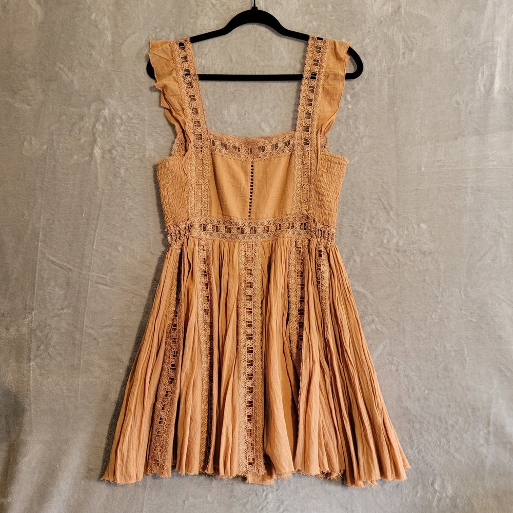 FP One Free People Verona Mini Dress In A Muted Orange Color Sz M Crochet Accent - Picture 10 of 11